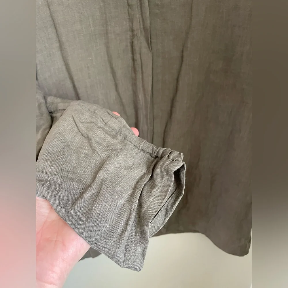 Sarah Pacini Italy 100% Linen Lagenlook Shirt Jacket Taupe S Granola Gorpcore - Picture 7 of 12